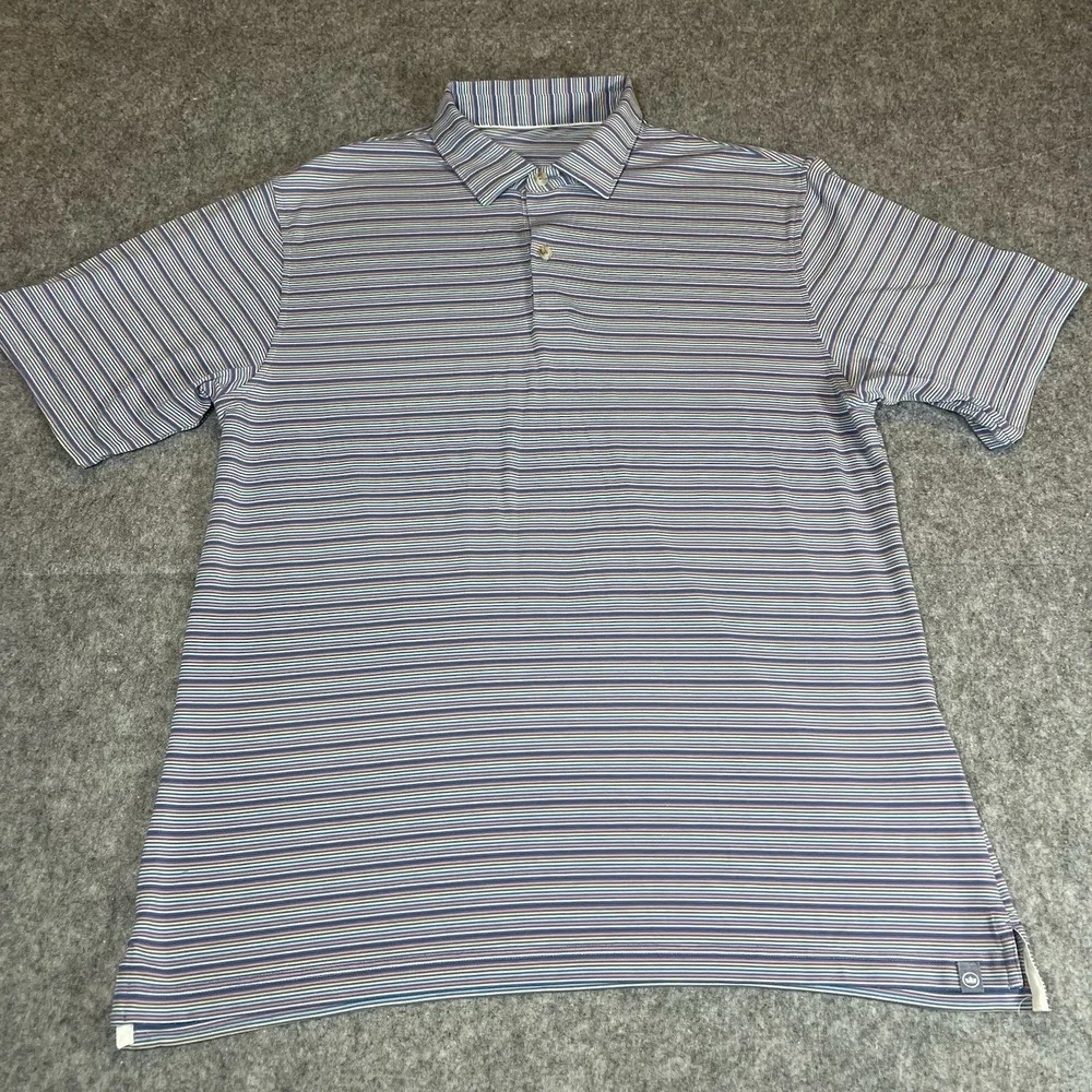 Peter Millar Seaside Polo Shirt Mens M Blue Pink Striped Short Sleeve - Picture 2 of 10
